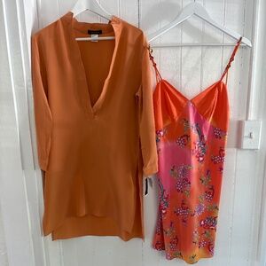 Gorgeous NWT Natori Night Slip and Silk Tunic Burnt Orange, Pink and Blue M